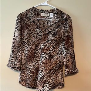 Giorgio Fiorelli Black and Brown Wrap Blouse with 3/4 Sleeves Women Size M